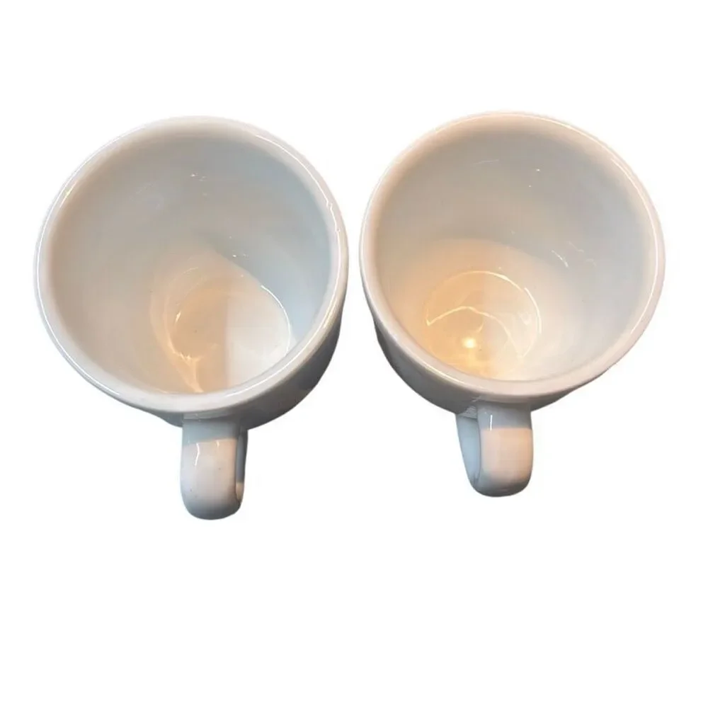 2 Pottery Barn White Wide Rim Bistro Suppertime Coffee Mugs Set of 2